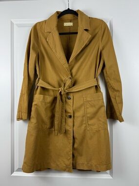 Casual Mustard Trench Coat with Self-Tie Belt